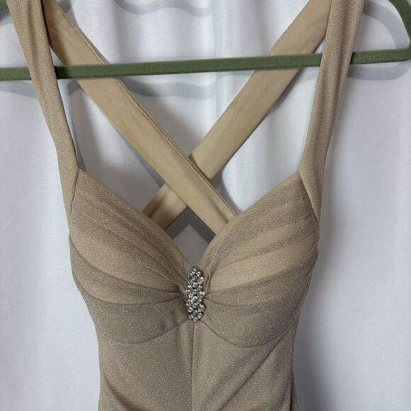 Blondie Nites Prom Formal Dress Nude Tulle Glitter Backless Mermaid Bodycon Sz 3 - Picture 2 of 12